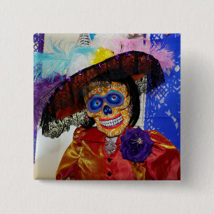 Botón de estribillo de Catrina sonriendo