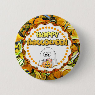 Botón de Fantasma y Calabazas Feliz Halloween