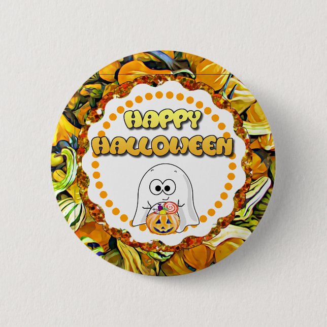 Botón de Fantasma y Calabazas Feliz Halloween (Anverso)