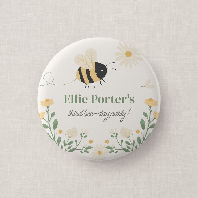 Botón de Favor para Invitados de Fiesta de Cumplea (Wildflower Flight - Honey Bee Party Favor Button Badge)