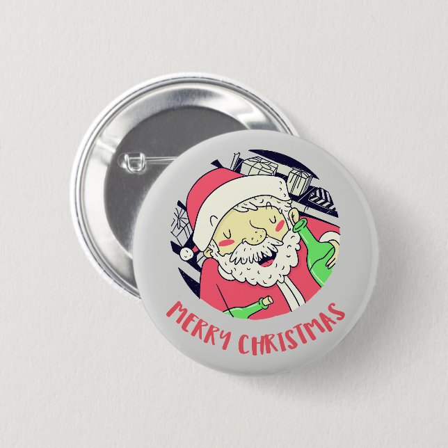Botón de Feliz Navidad de Santa Borracho (Anverso y reverso)