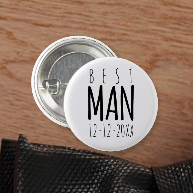 Botón de Fiesta de Boda en Blanco y Negro para el  (Fun button to attach to your Best Man. Just add your wedding date)