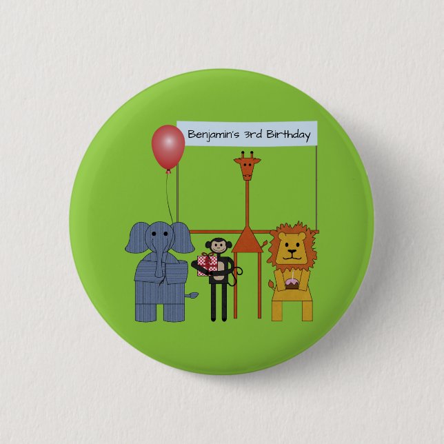 botón de fiesta de cumpleaños de animales de la ju (Anverso)