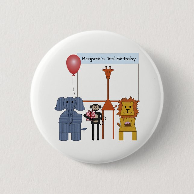 Botón de fiesta de cumpleaños de animales de la se (Anverso)