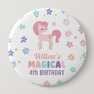 Botón de Fiesta de Cumpleaños de la Niña Unicornio