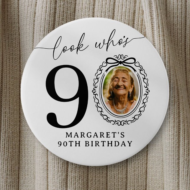 Botón de fiesta de foto de cumpleaños número 90 |  (Subido por el creador)