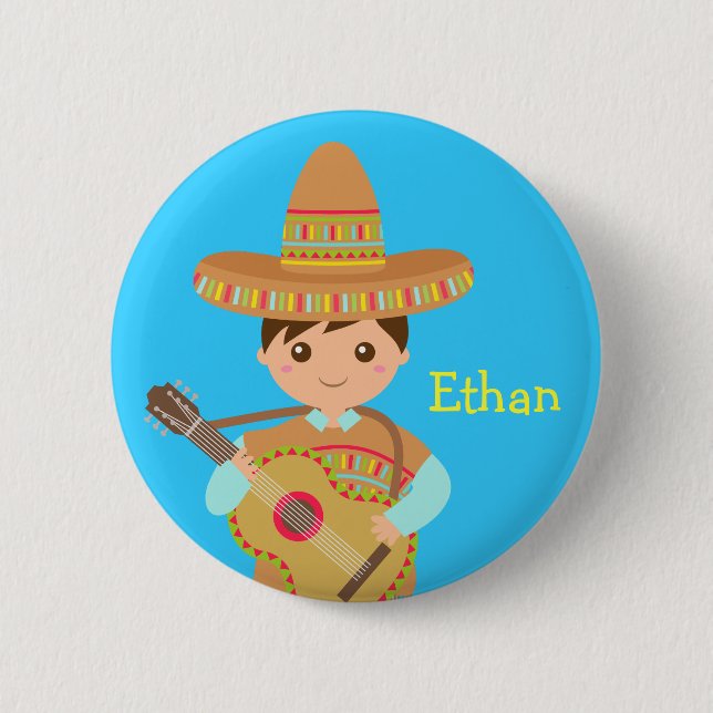 Botón de Fiesta de Sombrero Mexicano de Niño Adora (Anverso)