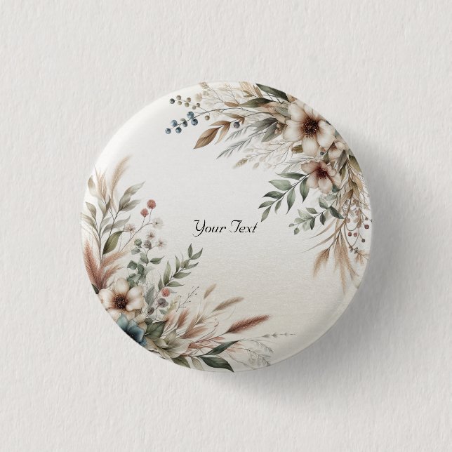 Botón de flores azul marfil acuarela (Anverso)