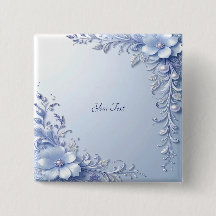 Botón de Flores Ornamentadas Azules con Perlas