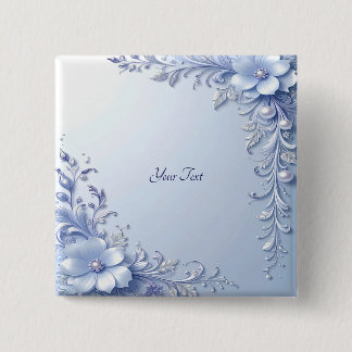 Botón de Flores Ornamentadas Azules con Perlas