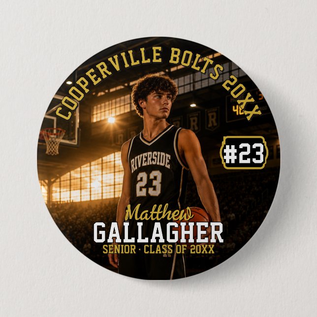 Botón de foto de baloncesto personalizado (Anverso)