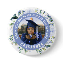botón de foto de Rosa floral azul de graduación