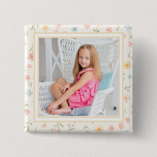Botón de foto infantil floral hermoso
