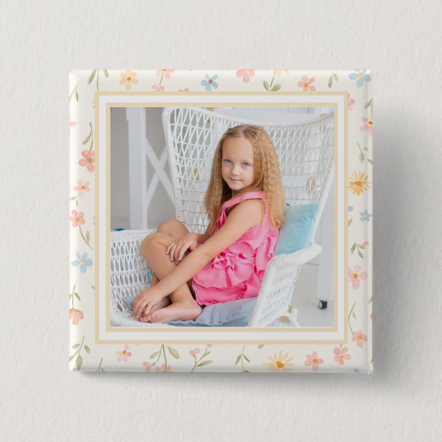 Botón de foto infantil floral hermoso (Anverso)