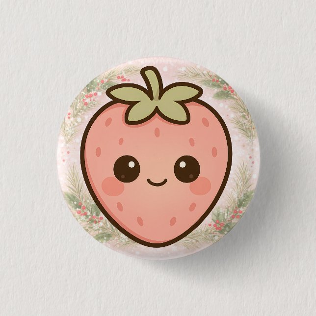 Botón de Fresa Kawaii Adorable  (Anverso)