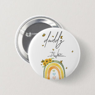 Botón de futuro papá con arcoíris boho y girasoles