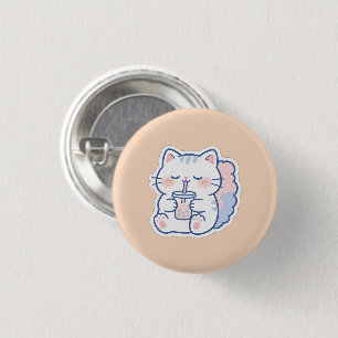 Botón de Gafete de Gato Boba Kawaii Adorable