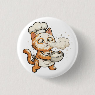 Botón de gato chef lindo cocinando comida caliente