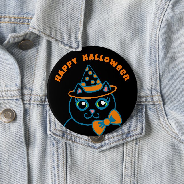Botón de gato negro Retro Feliz Halloween  (In situ)