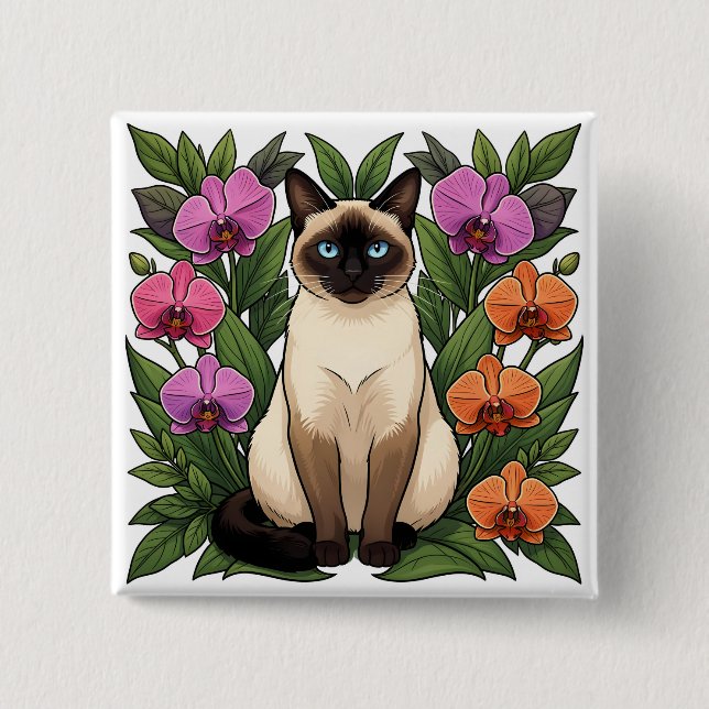 botón de gato siamés floral (Anverso)