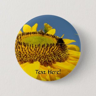 Botón de girasol Amarillo abeja girasol arte