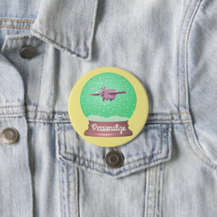 Botón de globo de nieve de cerdo volador