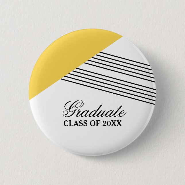 Botón de graduación amarillo de banda geométrica (Anverso)