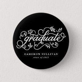 Botón de Graduación de Guión Floral Británico Negr