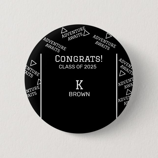 Botón de graduación de Personalizado blanco y negr (Anverso)