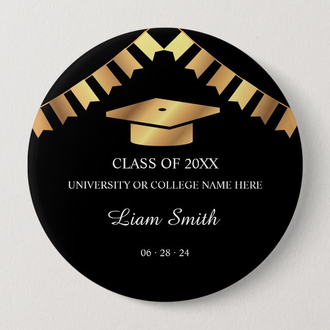 Botón de graduación de Souvenir Black and Gold (Anverso)