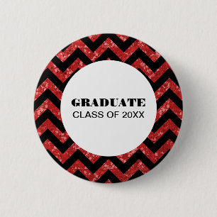Botón de graduación del Purpurina de cheurón rojo