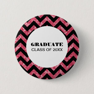 botón de graduación del Purpurina de cheurón rosa