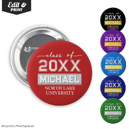 Botón de graduación editable con nombre y escuela