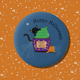 botón de Halloween azul para gato negro y pastel
