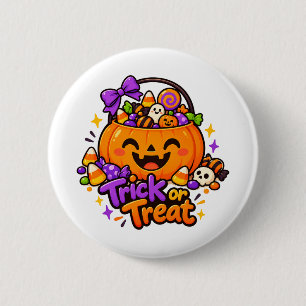 Botón de Halloween de Calabaza Dulce de Truco o Tr