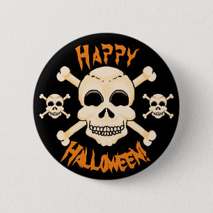 Botón de Halloween de Calavera y Huesos Cruzados