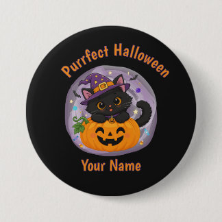 Botón de Halloween de gato negro lindo personaliza