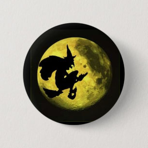 Botón de Halloween de la bruja del vuelo