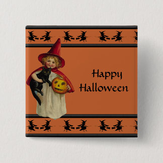 Botón de Halloween de la niña del vintage