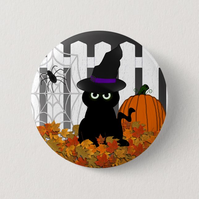 Botón de Halloween del gatito de Witchy (Anverso)