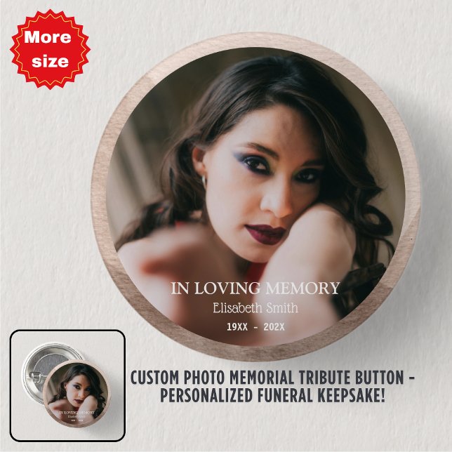 botón de homenaje a memoria de personalizado - Per (Custom Photo Memorial Tribute Button - Personalized Funeral Keepsake!)
