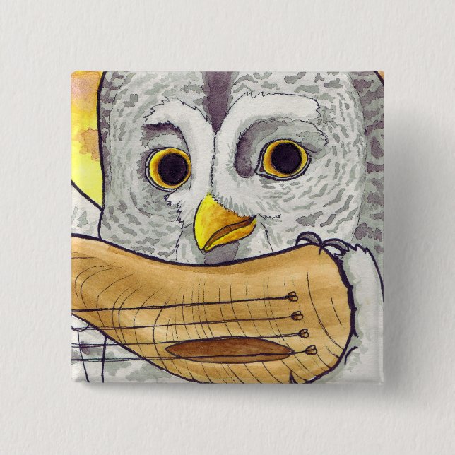 Botón de Hornlute del búho de gran gris (Anverso)