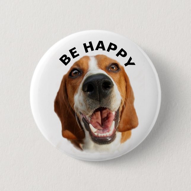 Botón de insignia de Beagle feliz (Anverso)
