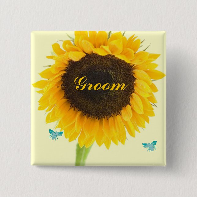 Botón de insignia de boda de girasol para fiesta d (Anverso)