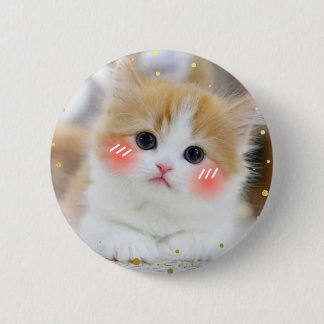 Botón de insignia de cara sonrojada de gatito Kawa