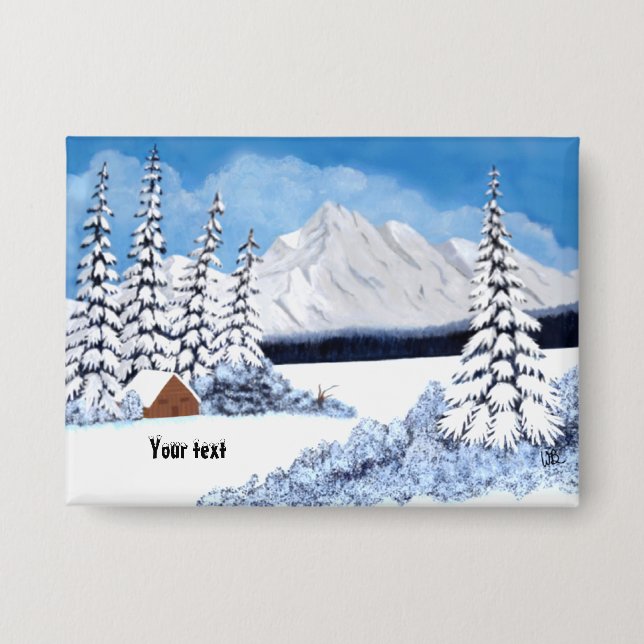 Botón de invierno nevado con texto personalizable (Anverso)