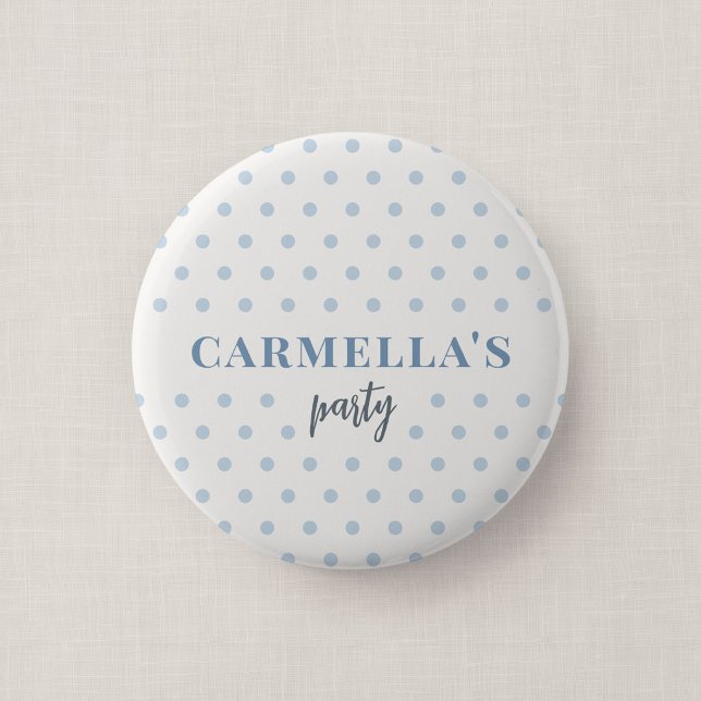 Botón de invitado para fiesta de cumpleaños de lun (Blue Polka Dot - Birthday Party Button Badge)