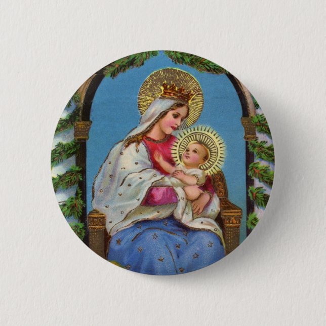 Botón de Jesús del bebé del Virgen María del (Anverso)