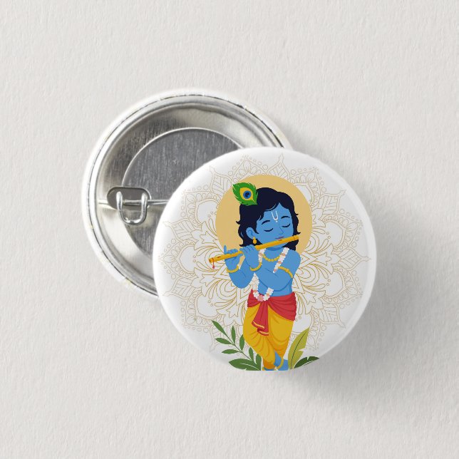 Botón de Krishna con flauta (Anverso y reverso)
