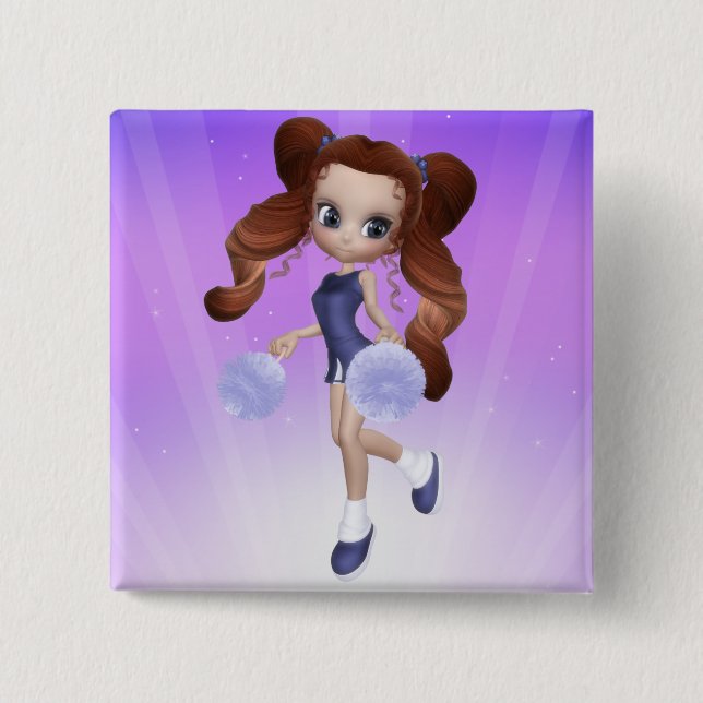 Botón de la animadora del pelo de Brown (Anverso)